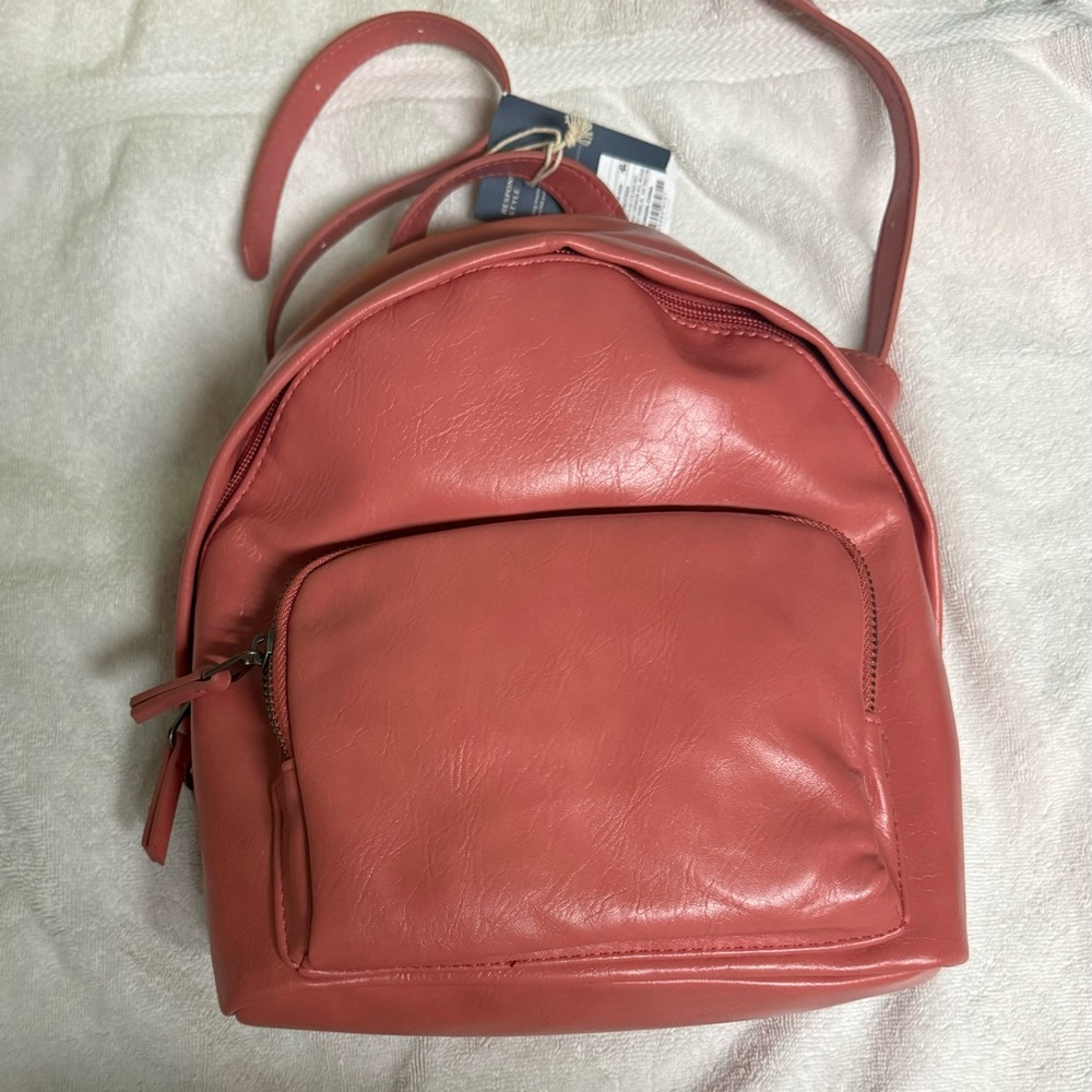 Coral Faux Leather Backpack